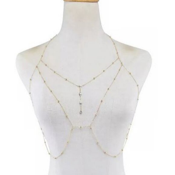 2/50🍒NWT Sexy Cross Body Necklace Body Jewelry Bra Harness Club Beach Festival - Picture 3 of 15